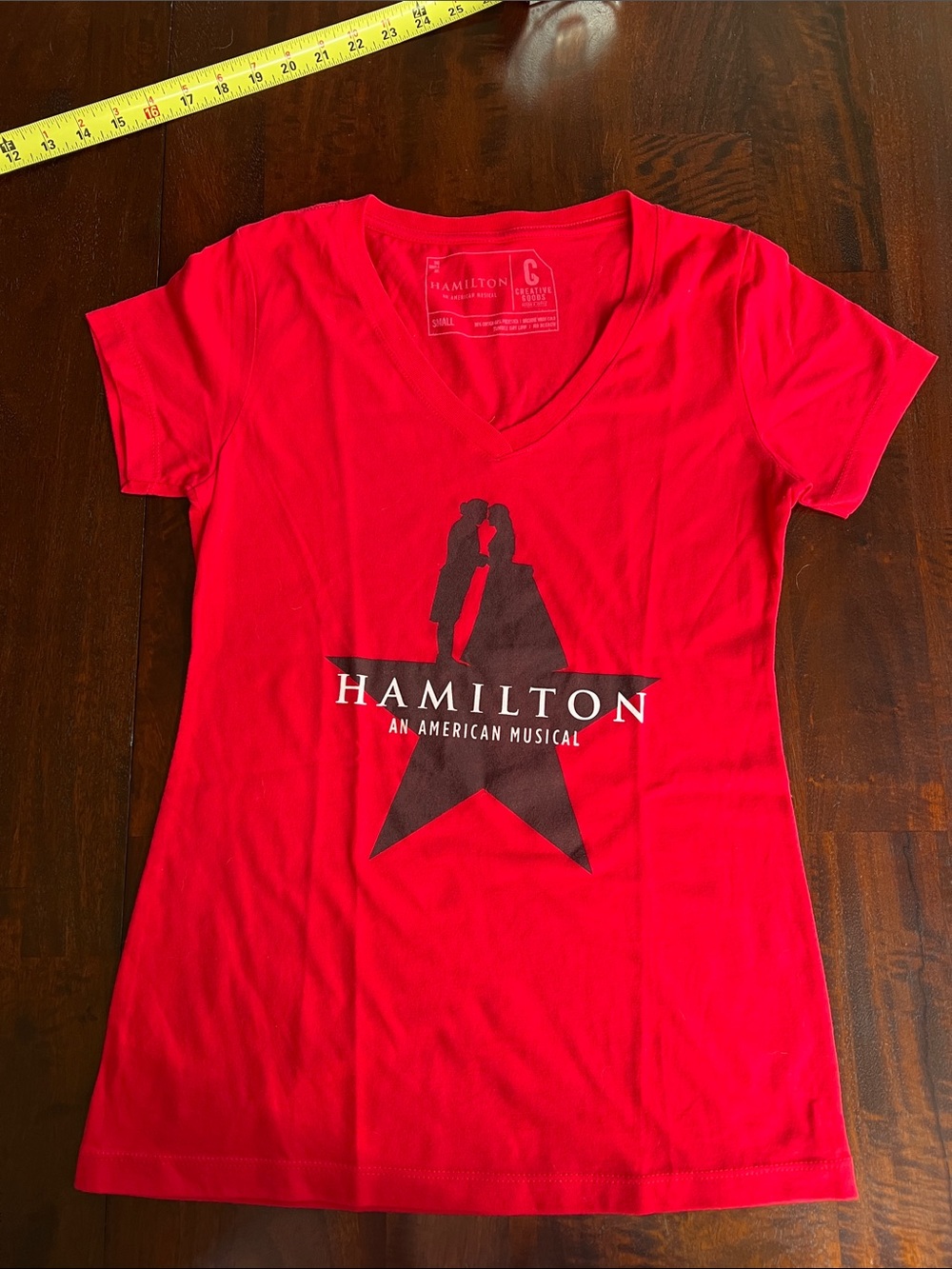 Hamilton women's cut small red T-shirt 
Eliza and Hamilton on the Star